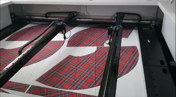 Vision Cameras Printed Textile Laser Cutting Machine Two axis cutting heads